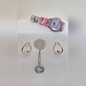 Hello Kitty Pink Watch and Gold Jewelry Set